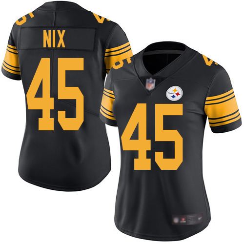 Women Pittsburgh Steelers Football #45 Limited Black Roosevelt Nix Rush Vapor Untouchable Nike NFL Jersey